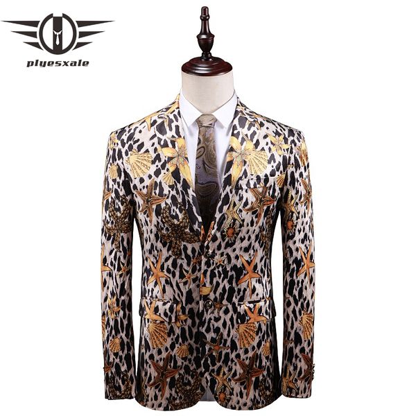 

plyesxale leopard blazer men 2019 spring autumn star fish pattern fashion printed mens blazer jacket 5xl stage prom blazers q25, White;black