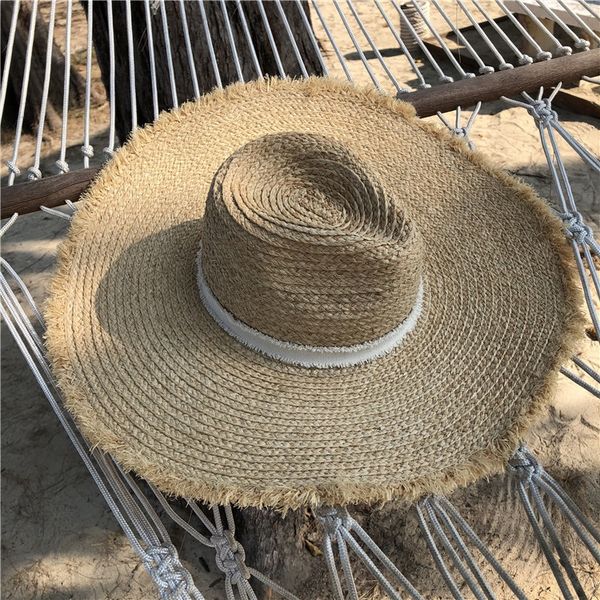 

hepburn lafite straw straw hat female beach big brim tide holiday tourism sunshade panama hat, Blue;gray