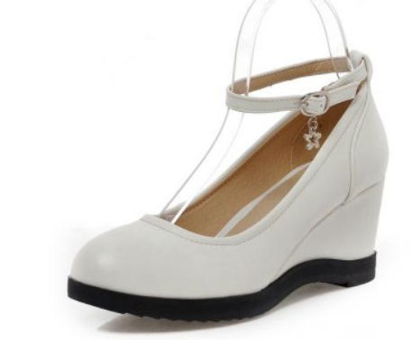 

women's shoes in spring and autumn slope heel round head @1002, Black