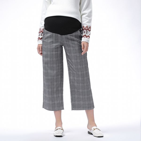 

autumn fashion lattice maternity adjustable belt pants elastic waist belly clothes for pregnant women casual nine pants -xxl, White