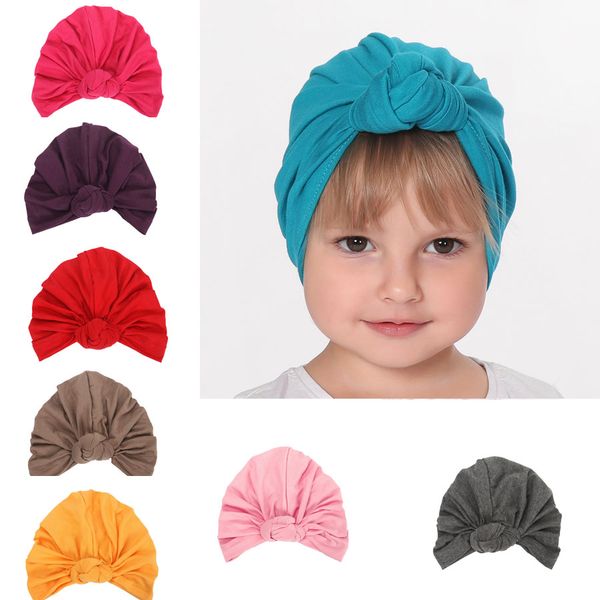 

europe infant baby girls hat knot cotton headwear child toddler kids beanies turban hats children accessories 12 colors a420, Yellow