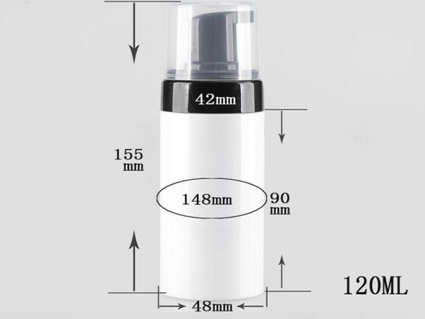 120 ml weiße, nachfüllbare Reiseschaum-Pumpflasche aus Kunststoff, Körperwaschmittel, schwarze Seifenschaumpumpen, PET-DIY-Flasche