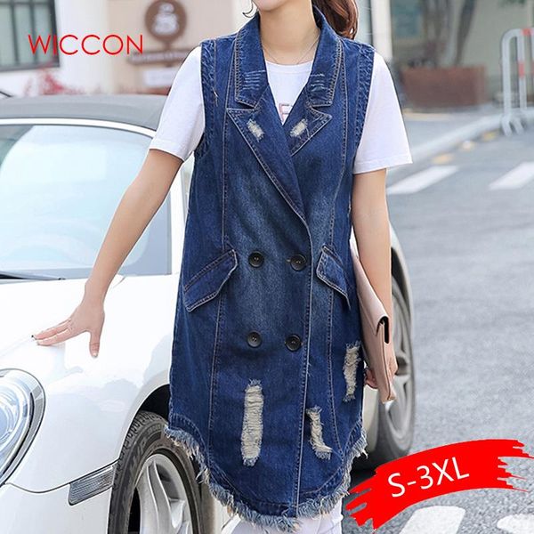 

2019 spring autumn women streetwear cowboy denim jacket female vintage sleeveless long jeans jacket vest ladies plus size 3xl, Black;white