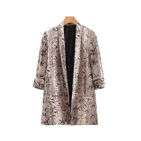 

женщины chic змея печати blazer животных шаблон собрались три четверти рукава карманы верхняя одежда женский повседневный топы ca261, White;black