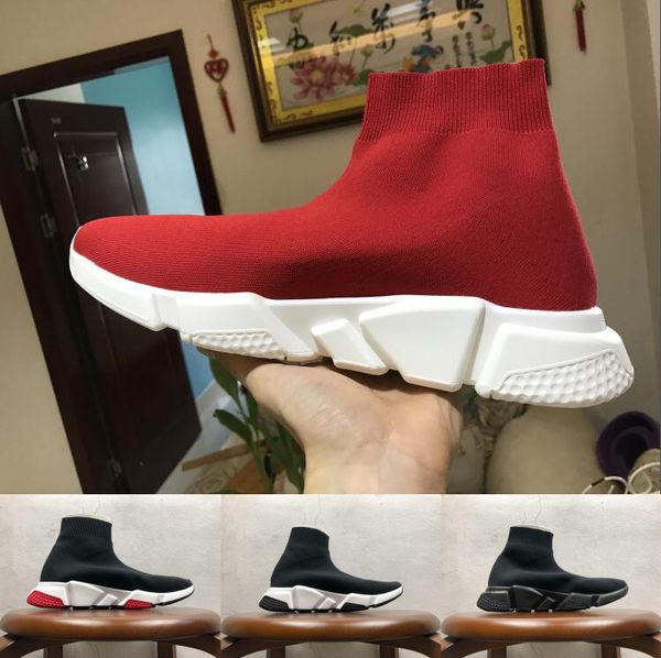 

с box дизайнер обуви speed ​​носок кроссовки stretch mesh top boots для женщин людей черный белый красный глиттер runner плоский тренеров сш, Black