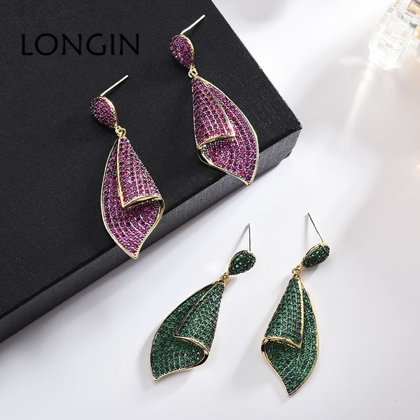 

longin korean new purple and green zircon conch shape earrings fashion generous personality creative wild ladies jewelry, Golden;silver