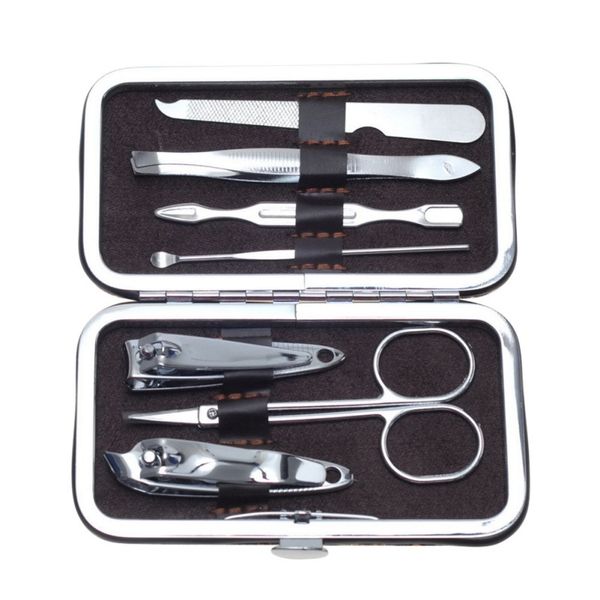 

7pcs stainless steel manicure set & kits pedicure scissor tweezer knife ear pick utility nail clipper kit sets