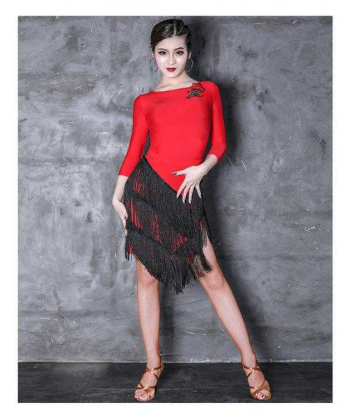 

fashion latin dancing dress tassel half skirt for women stage show costumes tango practice dancewear 2 colors b0270, Black;red