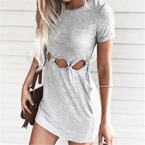 

woman clothing women dress round neck casual short sleeve hollow out bodycon party cotton mini dresses one pieces, Black;gray