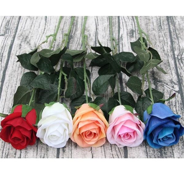 Flores de Veludo Artificial Rose Flores Única Stem Rosa Vermelha / Branco / Rosa / Azul / Cor laranja