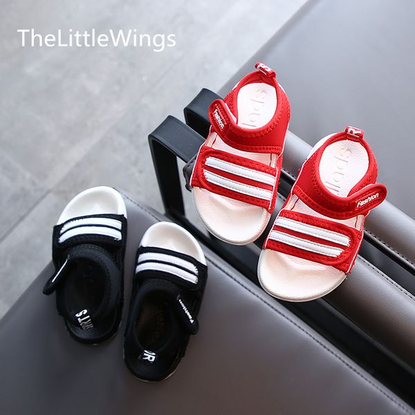 

girls sandals 2020 summer new fashion soft bottom boys open toe beach shoes children princess shoes 1-3 years old, Black;red