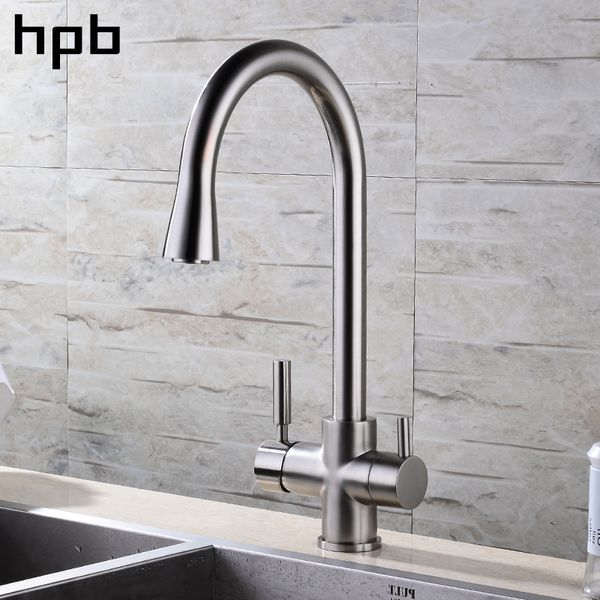 

kitchen faucets hpb brushed nickel finished 3 way faucet filter water tap 2 functions sink mixer and cold 360 rotation hp4303