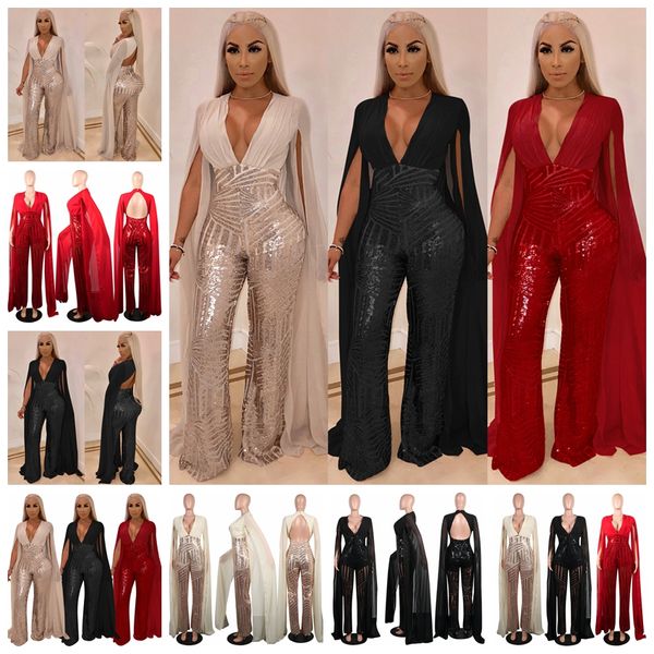 

2019 european spring and summer models solid color v-neck halter sequin evening dress fashion suit, support mixed batch, Black;white
