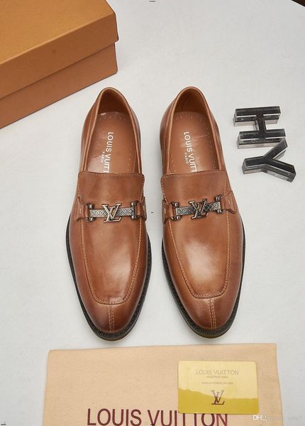 

20wf man's suede leather formal dress shoes man wedding party loafers business brogue shoes luxury designers genuine leather shoes maj, Black