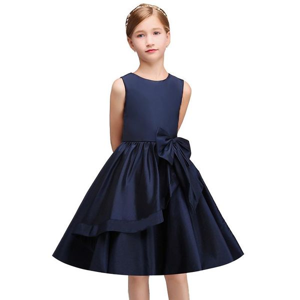 

in stock navy blue bow flower girl dresses 2019 girls pageant dress first communion dresses party gown plus size, White;blue