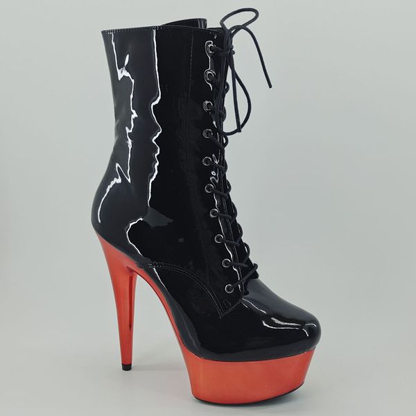 

leecabe 15cm/6inches red platform with shinny black upper high heel platform boots closed toe pole dance boot