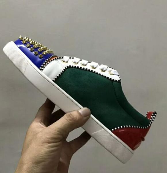 

2018 new low cut suede spiked toe casual flats red bottom luxury shoes for mens sneakers party designer sneakers famous brand c13, Black