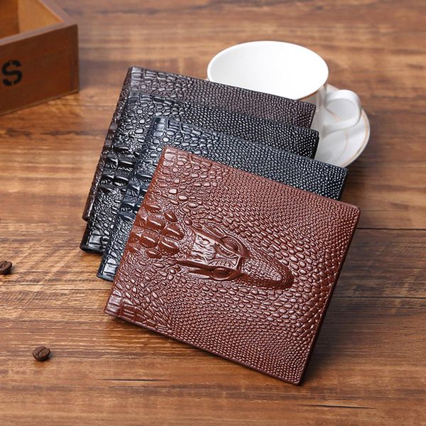 

men fashion classic business alligator skin pattern wallet retro solid color short purse holder, Red;black