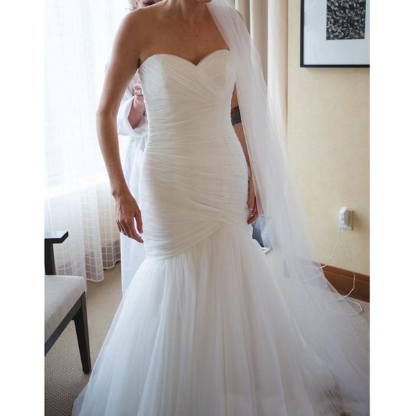 

new arrival ruched tulle mermaid wedding dress lace up white ivory sweetheart wedding dresses backless bridal dresses