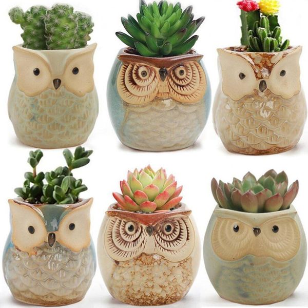 Bonito Mini Cerâmica Decorativa Coruja Vasos de Flores Plantadores Retro Suculentas Criativas Do Berçário Floral Titular Organizador Jardim Suprimentos 6 estilo