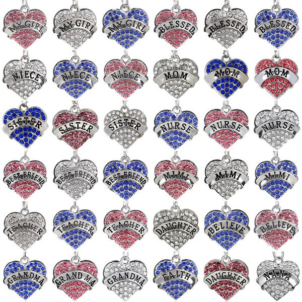 

Fashion Crystal diamond Love family Necklaces Mom daughter sister grandma niece Aunt Mimi Best Friend Heart shaped Pendant For women Jewelry