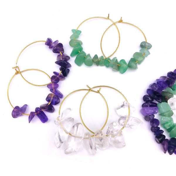

xeewoox 2019 new women colorful hoop earrings crystal natural stone jewelry big bohemia boho loop earrings girls party gift, Golden;silver