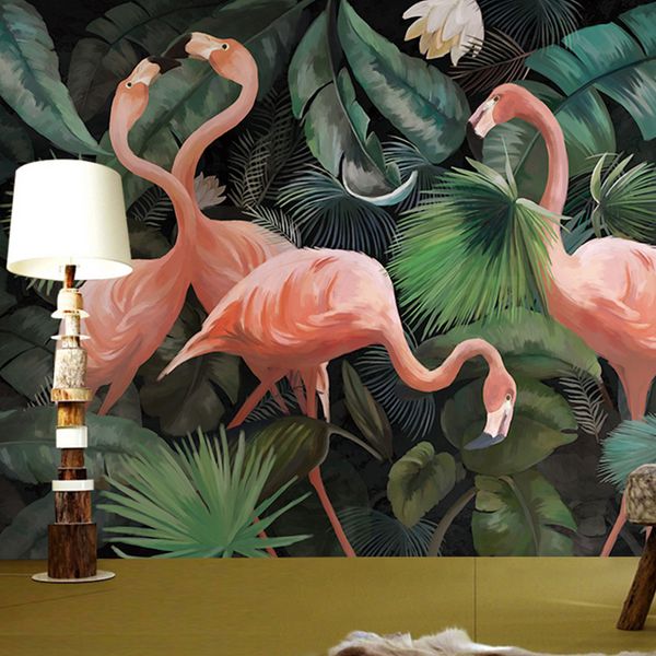 

custom 3d p wallpaper stereo hand painted flamingo wallpaper restaurant children room zoo lounge papel de parede