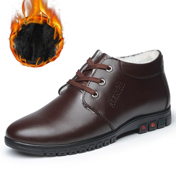 

men snow boots 2019 winter leather ankle boots handmade brand warm men's winter men, Black
