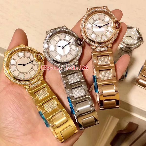 

3 style fashion wristwatches ballon bleu 36mm 18k rose gold 316l diamond border automatic mechanical transparent mens watch watches, Slivery;brown