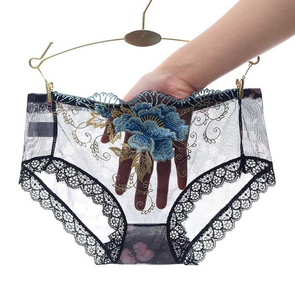 Flor rosa bordado briefs cintura baixa renda transparente calcinha sexy lingerie desinger roupas femininas