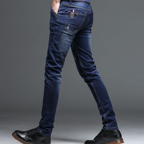 

men's jeans men fashion comfortable slim fit young students pants elastic, Blue