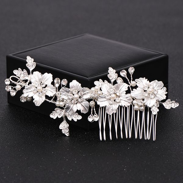 

vintage flower wedding hair combs hair accessories bridal headpiece decoration handmade pearl silver hair jewelry ornaments, Golden;white