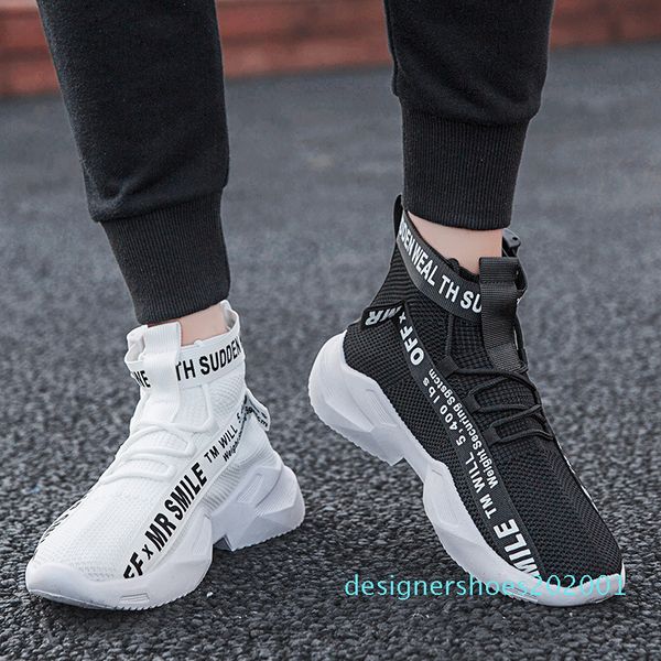 

2019 new sports and leisure men's shoes hip hop high breathable socks shoes' running shoes mesh shoes' size 39-44 d01, Black