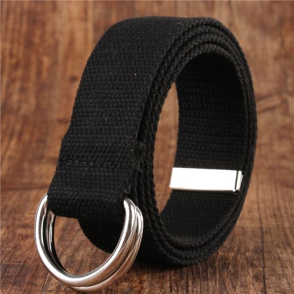 

fashion brand casual simple 18-color double-ring canvas women's men's belt canvas belt, Black;brown