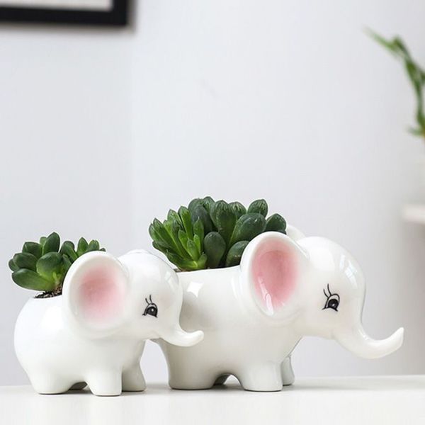 

ceramic flower planter mini animal shape succulent plant christmas gift for kids cute looking elephant bonsai planter