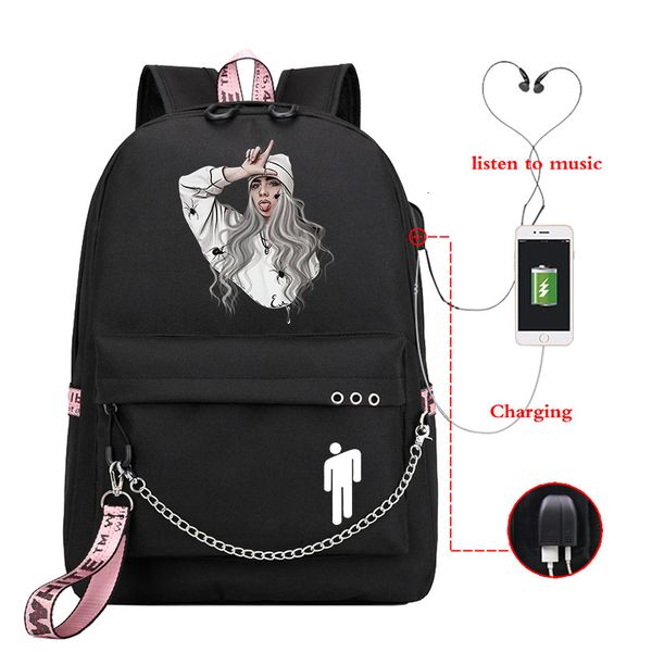 

feminina women billie mochila eilish usb charge school bags for teenage girls pink backpack laptravel bagpack kids