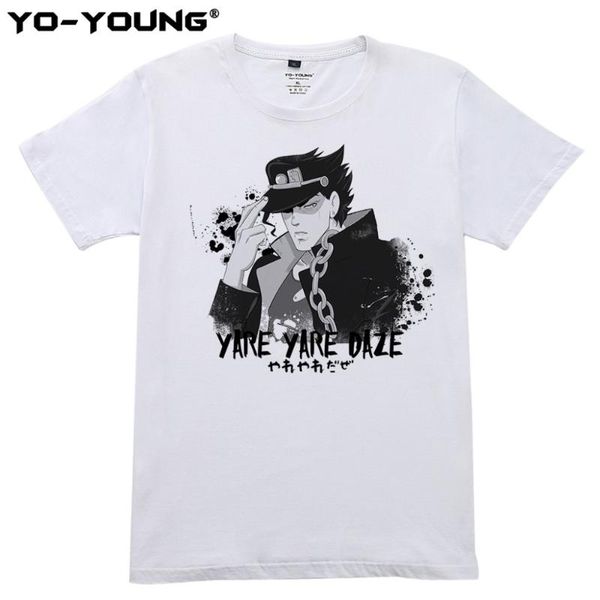 

men t-shirts anime jojo bizarre adventure yare yare daze digital print 100% cotton casual streetwear summer tees homme, White;black