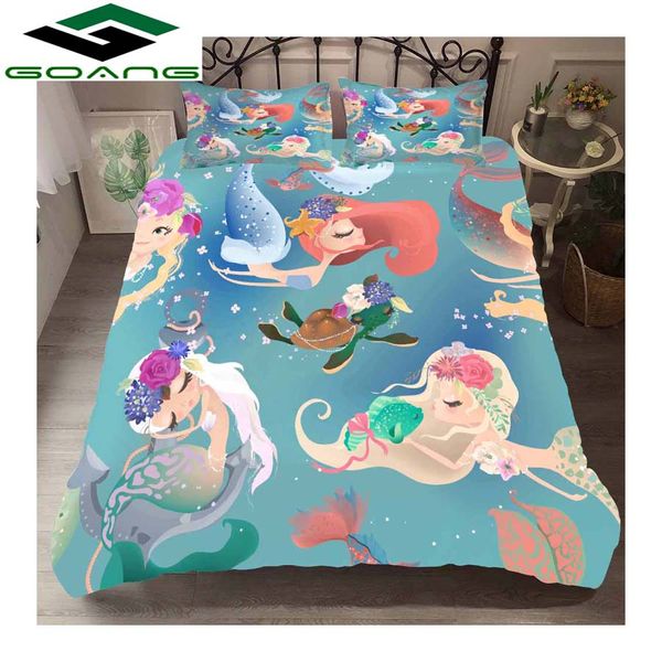 Goang Bedding Set 3d Digital Printing Little Mermaid Duvet Covers