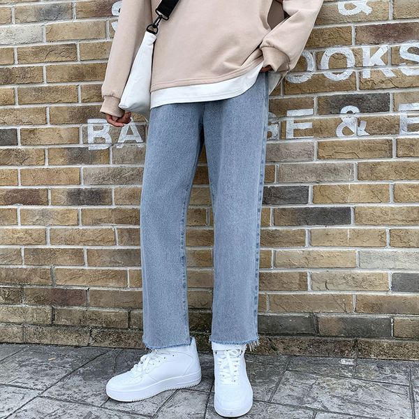 

men's jeans korean straight fashion retro casual pants men streetwear wild solid color loose denim trousers mens -3xl, Blue