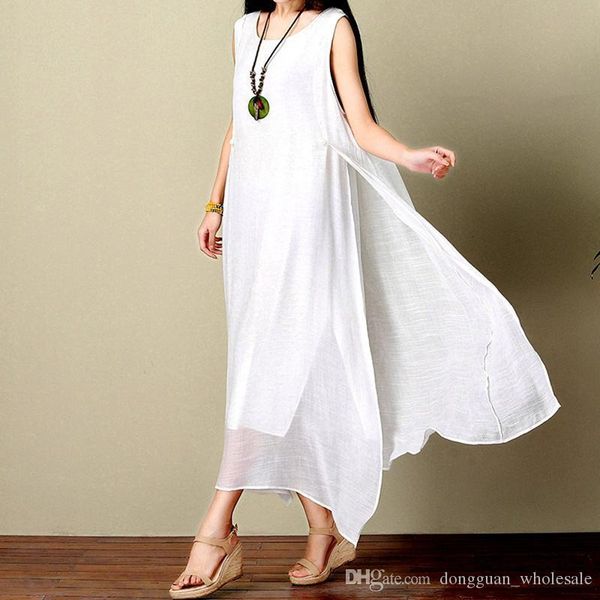 Acheter Robes Pour Femmes Dété Sans Manches Robe De Plage Blanche Robe En Lin Grande Taille Robe Mori Girl Robe En Lin Coton Vintage De 1172 Du