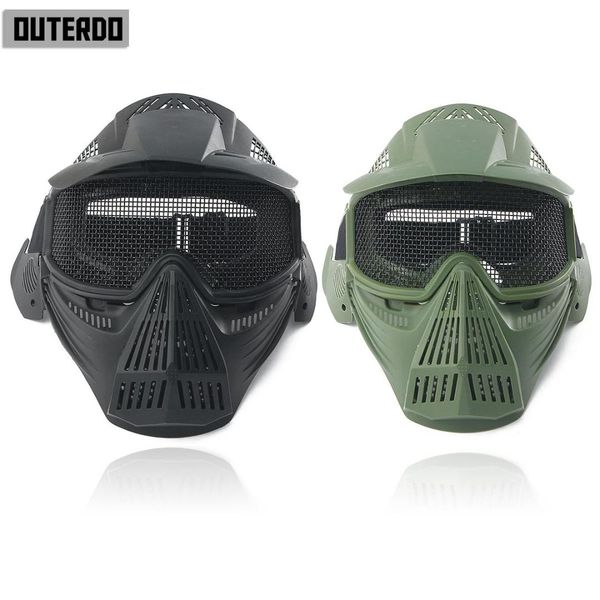 

tactical full face mask safety metal mesh goggles protection cs war protective mask ventilation impact resistance, Black