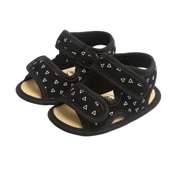 

лето младенца мальчиков вскользь сандалии квартиры мягкой подошвой антипробуксовочная первый ходунки треугольник печати обувь для новорожден, Black;red