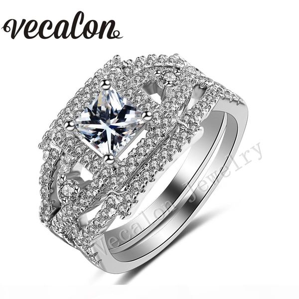 

vecalon ручной работы принцессы вырезать 1.5ct cz ​​имитация алмазов 10kt белое золото заполненные обручальное кольцо набор для женщин sz 5, Slivery;golden