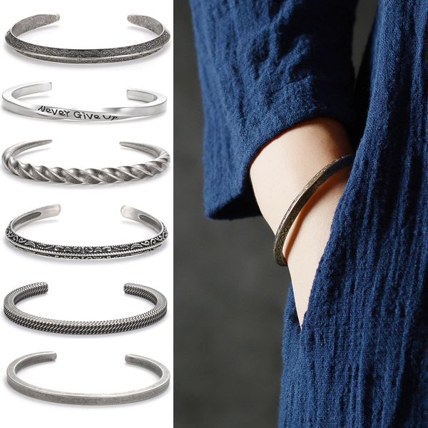 

viking punk antique titanium stainless steel silver new design open cuff bangles bracelets for men rock male jewelry, Black
