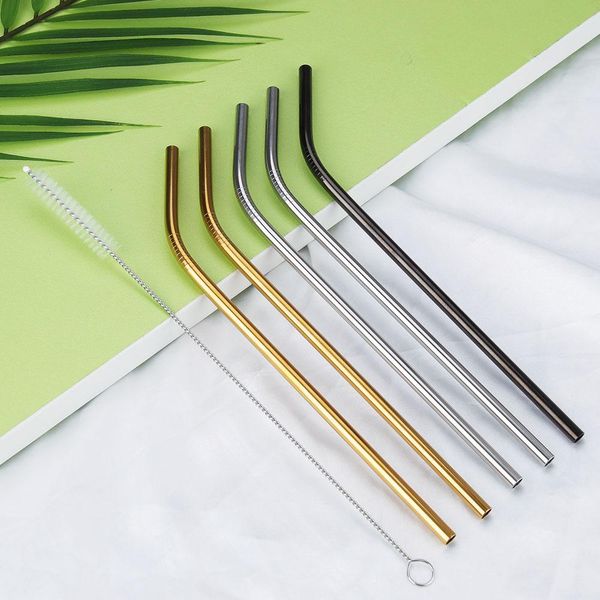 

высокое качество 304 золотой нержавеющей стали соломы многоразовые соломинкой металл загибается прям солома чище щетка