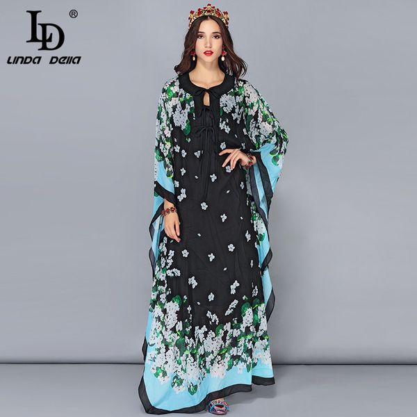 

ld linda della spring maxi dresses 5xl plus size women long dress floral print vacation holiday party loose dress vestido longo, Black;gray