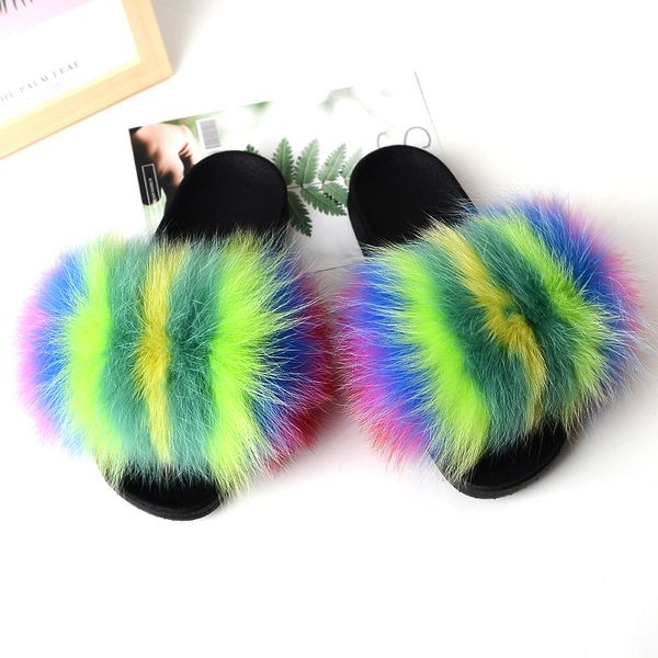 

wholesale party new fashion soft fox fur slipper for women, Black
