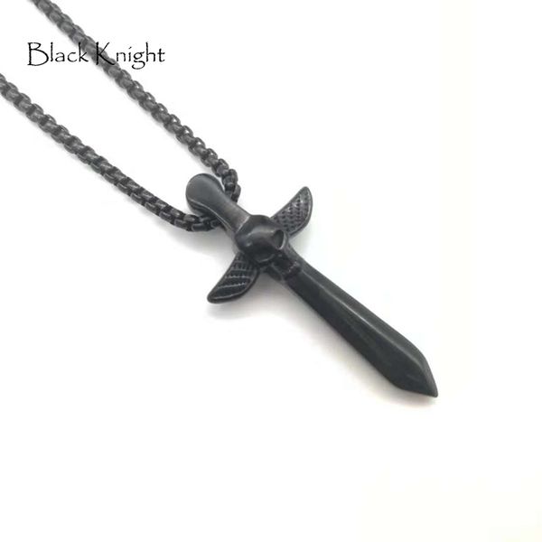 

black knight stainless steel wings skull sword pendant necklace gold color skull sword cross necklace fashion jewelry blkn0756, Silver