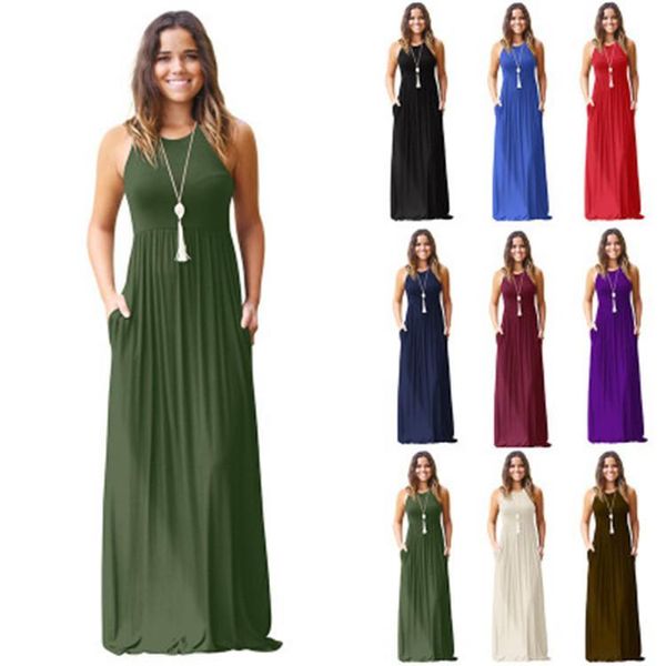 

2019 лето xxl плюс размер женская без рукавов сплошной цвет большой himline свободные повседневные пуловеры длинные длина пола хлопчатобумаж, Black;gray