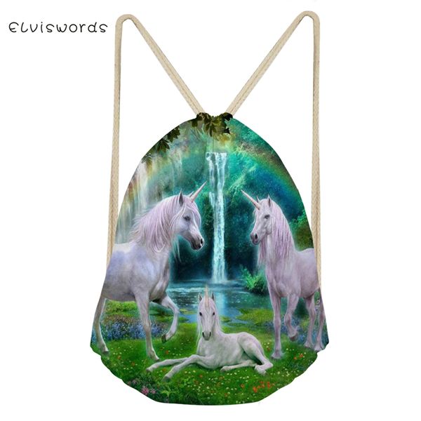 

elviswords women's travel drawstring backpack fantasy horses prints pattern beach shoes pockets fashion girls mini organize bags